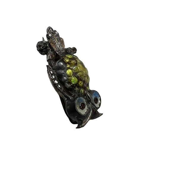 Alice Caviness Brooch Sterling Guilloche Enamel Marcasite Owl Bird Pin Brooch - Picture 4 of 10